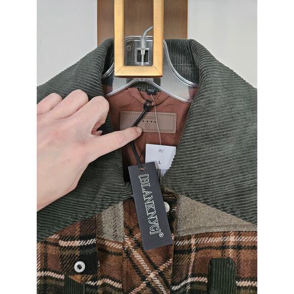 Anthropologie BlankNYC Brown Green Situationship Plaid Shirt Jacket NWT Size L - Picture 10 of 16